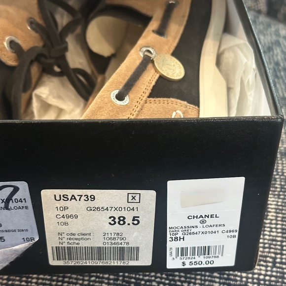 CHANEL moccasins loafers dark grey 2 tone - Picture 4 of 9